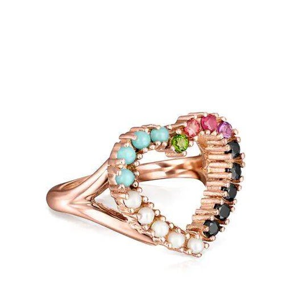 Anillo Tous corazón de plata vermeil rosa