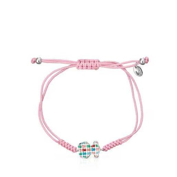 Pulsera Tous Tartan de Plata y Cordón rosa