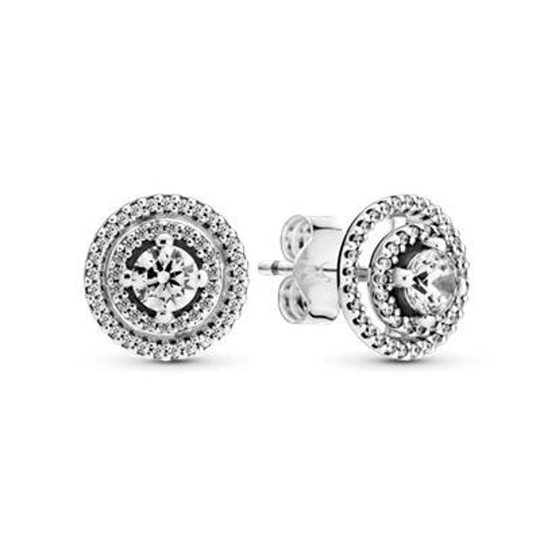 Pendientes de Botón Halo Doble Brillante