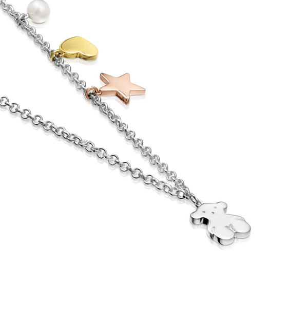 Collar TOUS de plata con baño de oro rosa y amarillo 18 kt sobre plata y perla Sweet Dolls