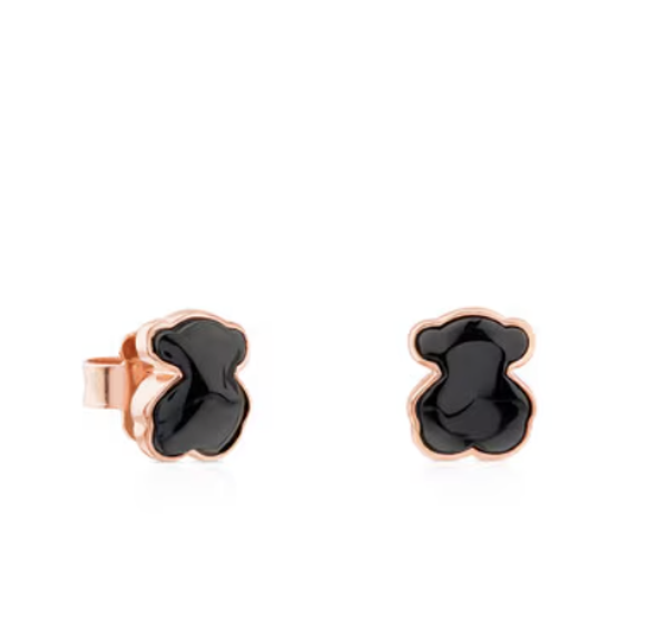 TOUS Pendientes con baño de oro rosa 18 kt sobre plata y ónix facetado Motif