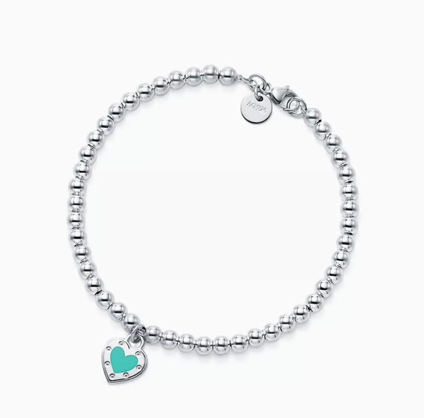 Return to Tiffany™ Brazalete Love con cuentas y placa estilo corazón color Tiffany Blue®