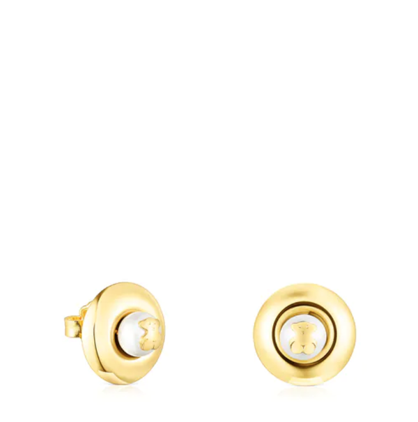 TOUS Pendientes pequeños Basics disco de plata vermeil y perla 1,5CM