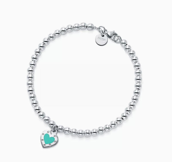 Return to Tiffany™ Brazalete Love con cuentas y placa estilo corazón color Tiffany Blue®