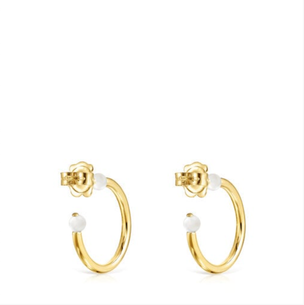 TOUS Pendientes aro pequeños de plata vermeil con perla Batala 2CM
