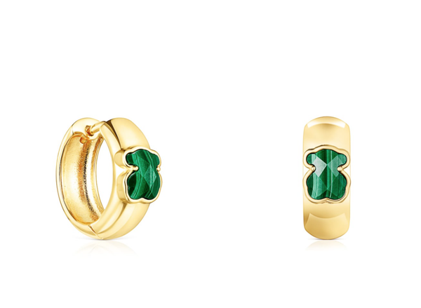 TOUS Pendientes pequeños Icon Color de plata vermeil y malaquita