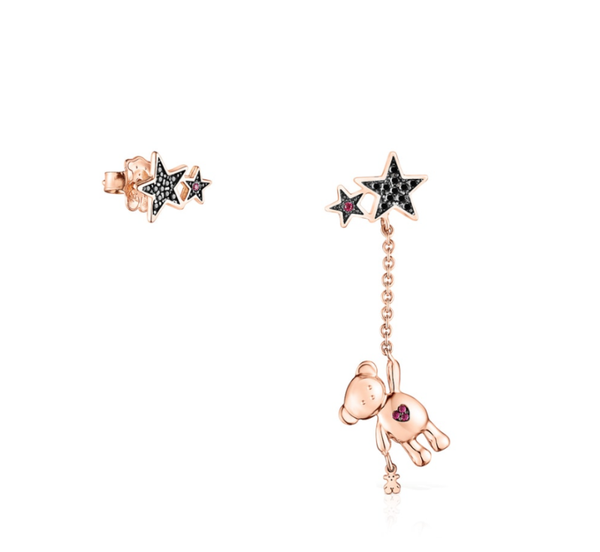 TOUS Pendientes corto/largo Teddy Bear Stars de plata vermeil rosa