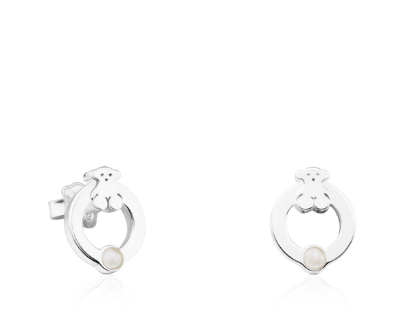Pendientes de plata con perla motivo oso Super Power
