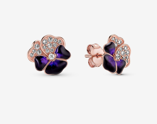 Deep Purple Pansy Flower Stud Earrings