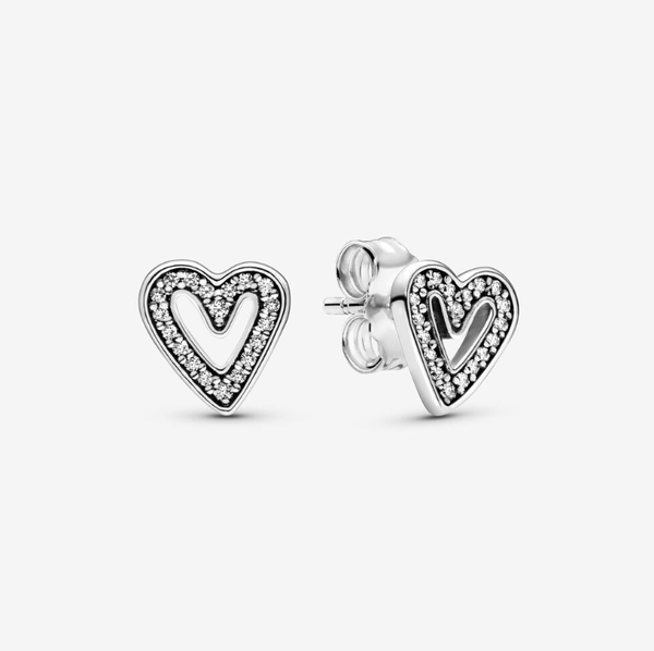 Sparkling Freehand Heart Stud Earrings