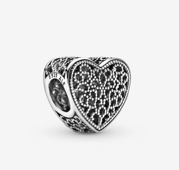 Filigree and Beaded Heart Charm (Plateado y oro rosa)