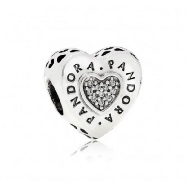 Pandora Logo Heart Charm (Plateado, Oro rosa y dordo)