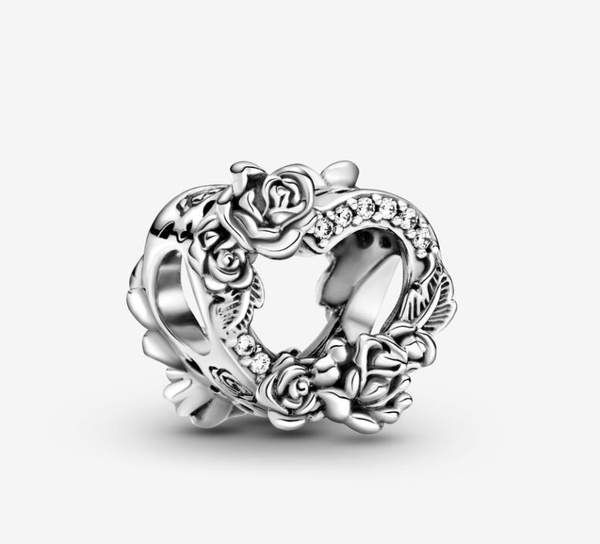 Open Heart & Rose Flowers Charm