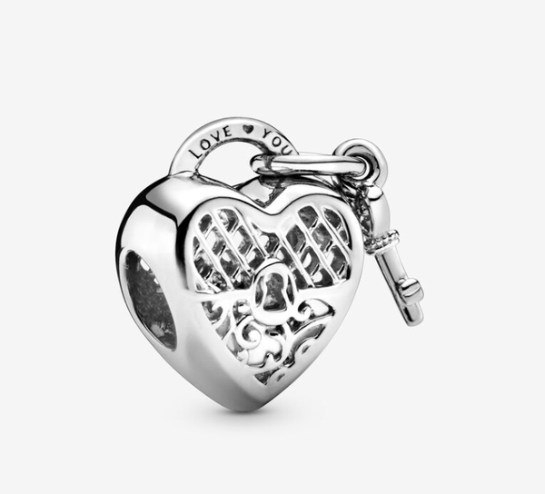 Love You Heart Padlock Charm (Plateado y oro rosa)
