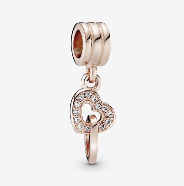 Interlocking Hearts Dangle Charm (Oro rosa y Plateado)
