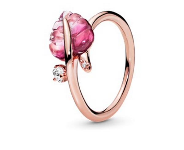 Anillo Hoja de cristal Murano rosa