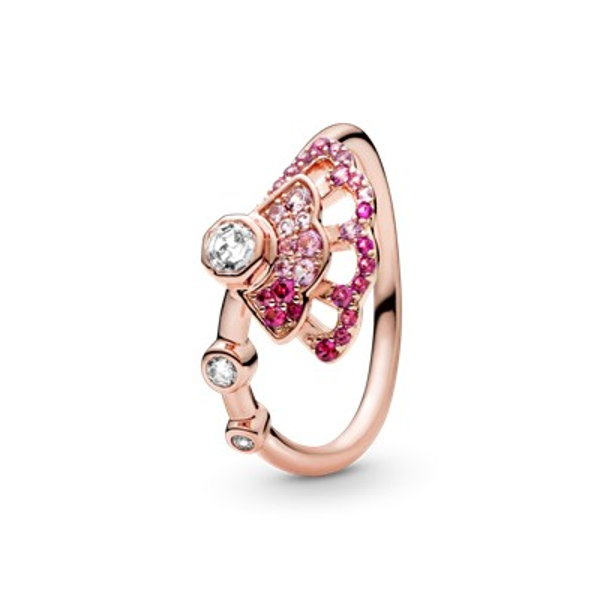 Fan 14k rose gold-plated ring with clear CZ