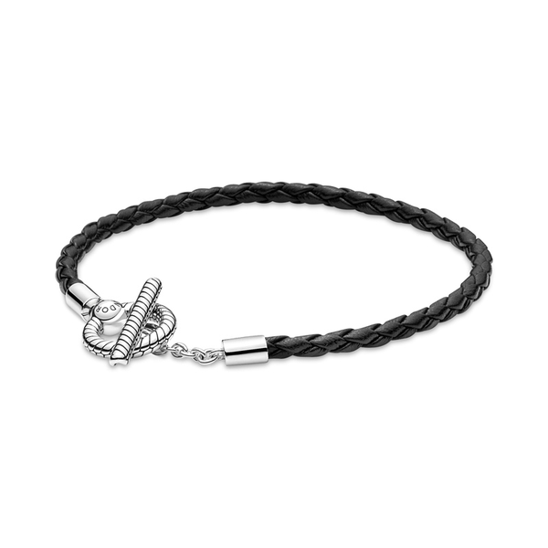 Pulsera Pandora Moments de Cuero Trenzado con Cierre en forma de T
