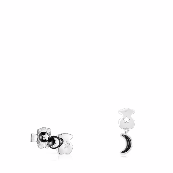 TOUS Pendientes oso-luna de plata y onix Magic Nature