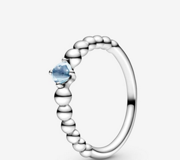 March Aqua Blue Beaded Ring
