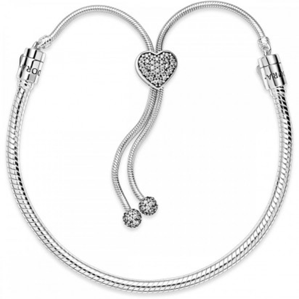 Pandora Moments pavé heart clasp snake chain slider bracelet