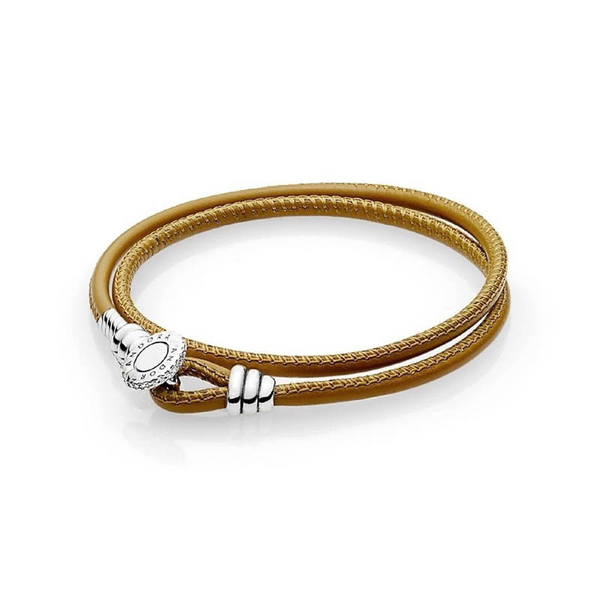 Pandora Moments bracelet in double caramel leather