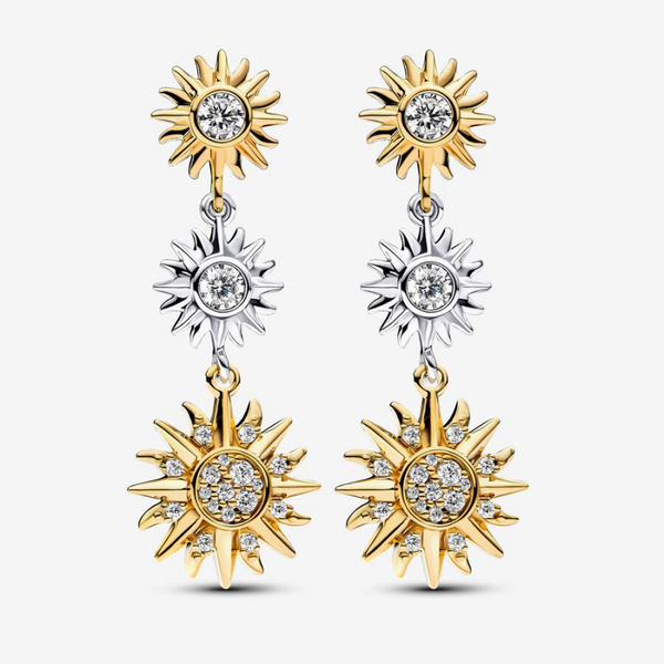 Two-tone Sparkling Triple Sun Drop Earrings