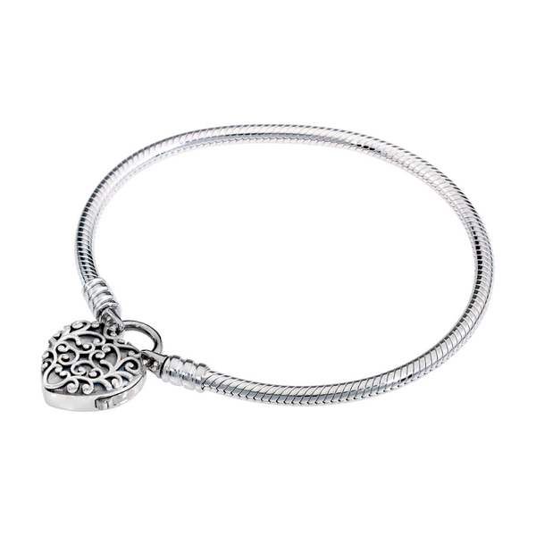 Pandora Smooth Bracelet with Silver Moments Padlock, Majestic Heart