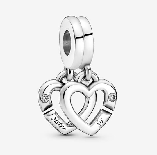 Linked Sister Hearts Split Dangle Charm