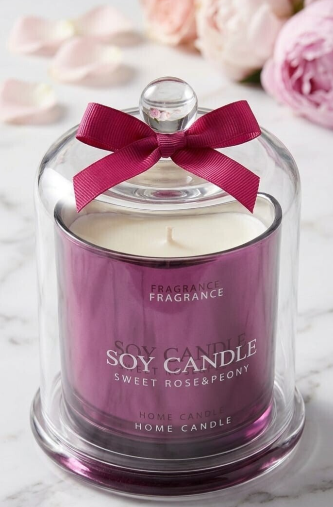 Vela premium perfumada con campana de cristal de alta calidad .  Fragancia Sweet Rose & Peony