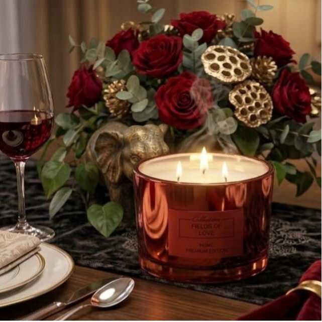 Vela grande aromática en metal brillante Rojo con tapa