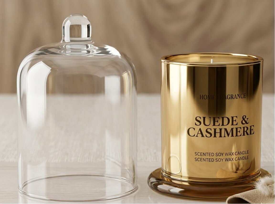 Vela perfumada en aroma romántico. Cristal de alta calidad y dorado