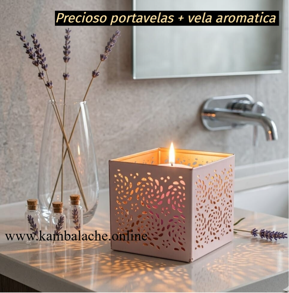 Porta velas cuadrado con labrado para salida de luz