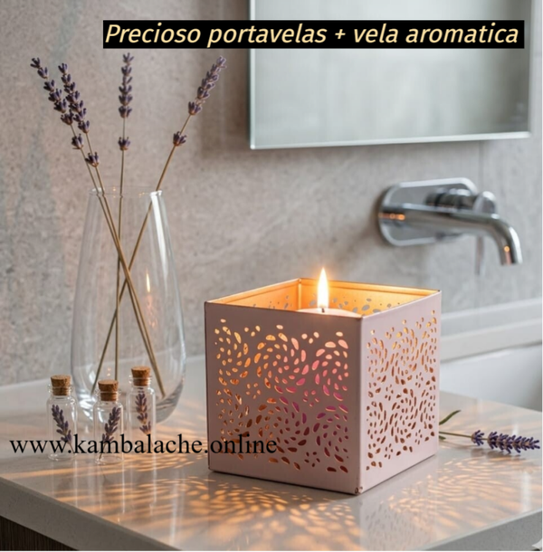 Porta velas cuadrado con labrado para salida de luz