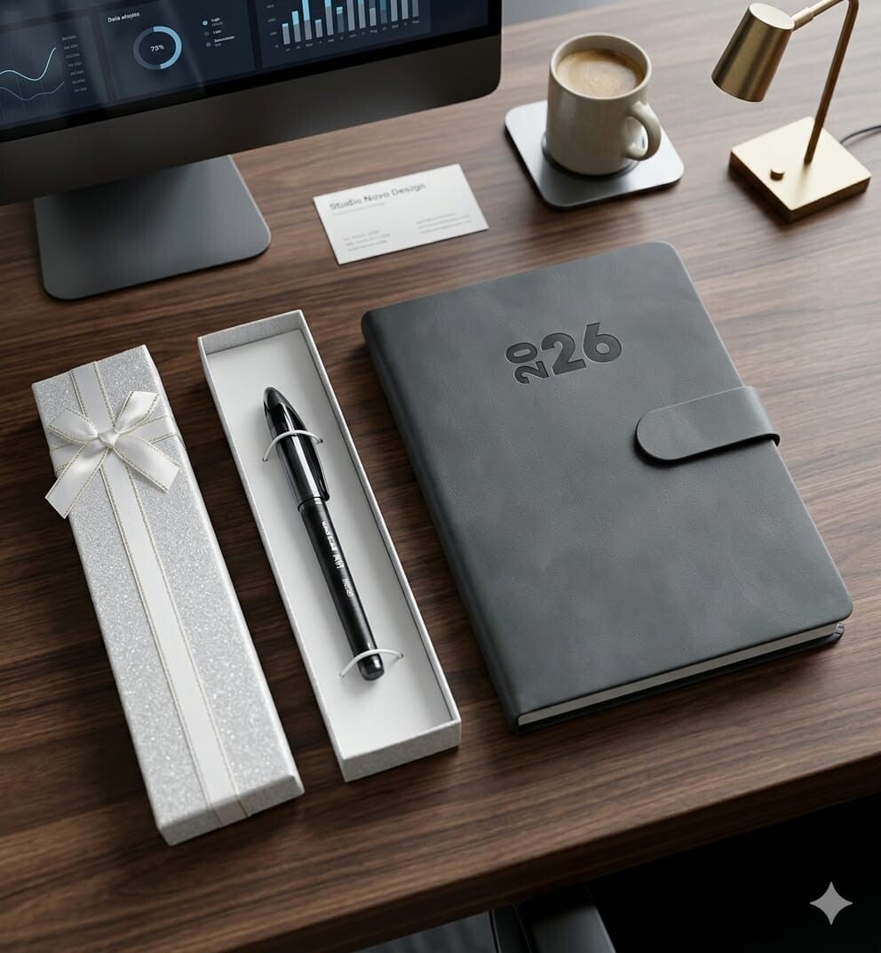 Precioso conjunto de Agenda 2026 multi idioma y bolígrafo de tinta líquida