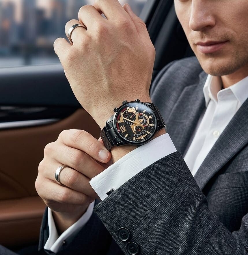 Reloj de hombre Diseño y sofisticación - Correa metaliza negra de eslabones