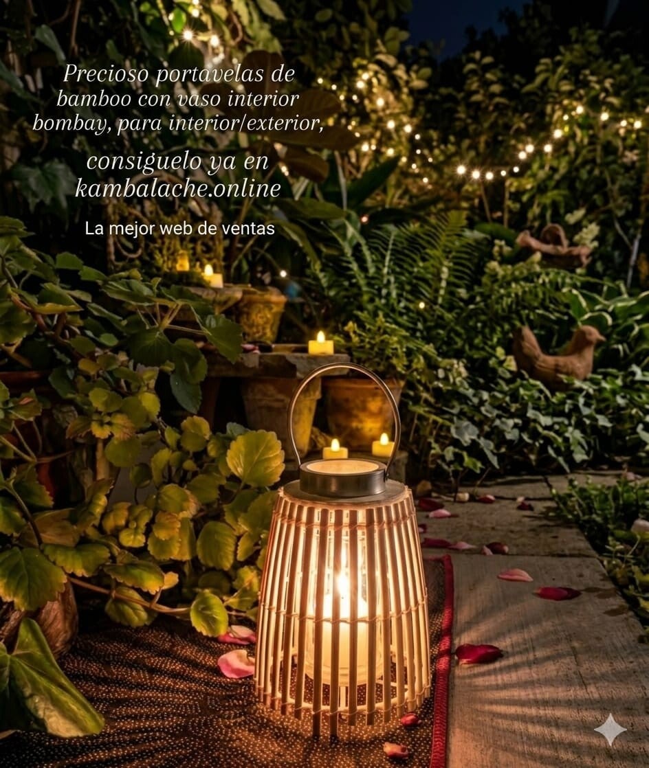 Lampara portatil con vaso porta velas en su interior