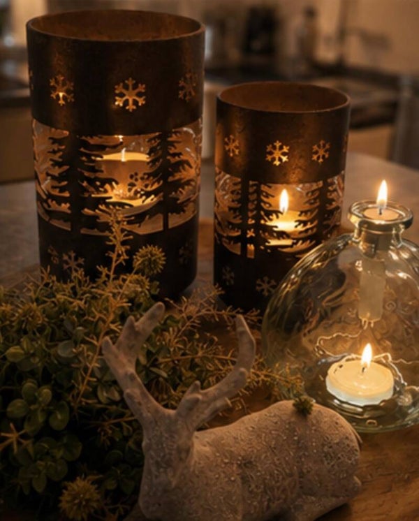 Windlicht roest kerst 15x25cm