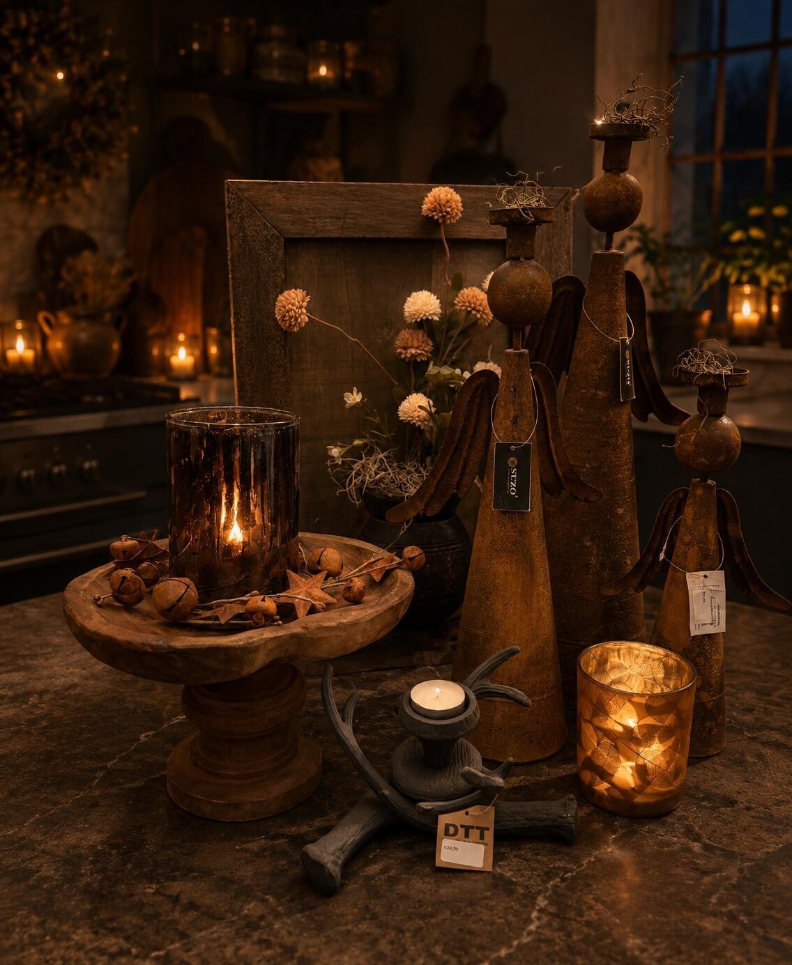 Landelijk roest kransje met belletjes en sterretjes- Kerst- stoer sober- woondecoratie