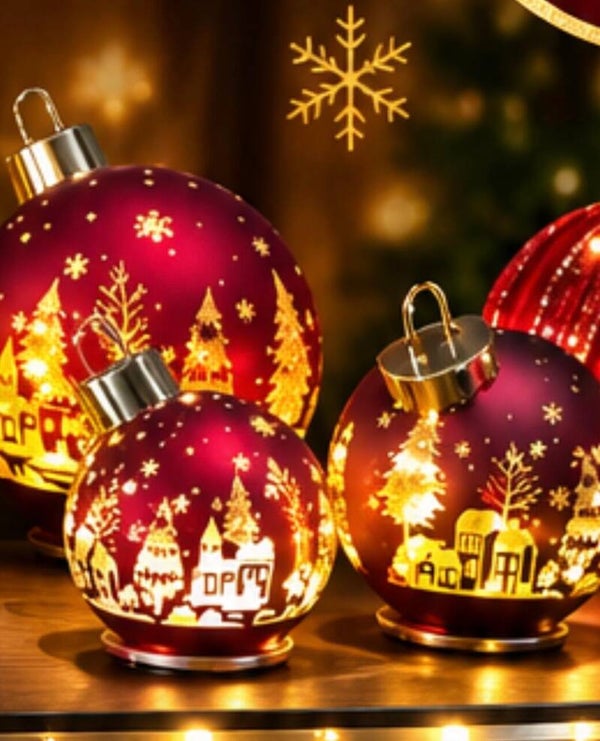 Roterende LED Kerstbal | Rood/Goud | Middel