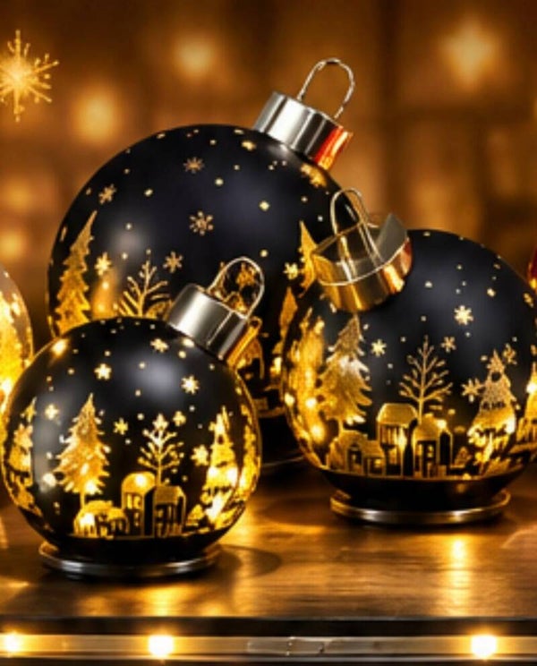 Roterende LED Kerstbal Zwart/Goud | (Middel)