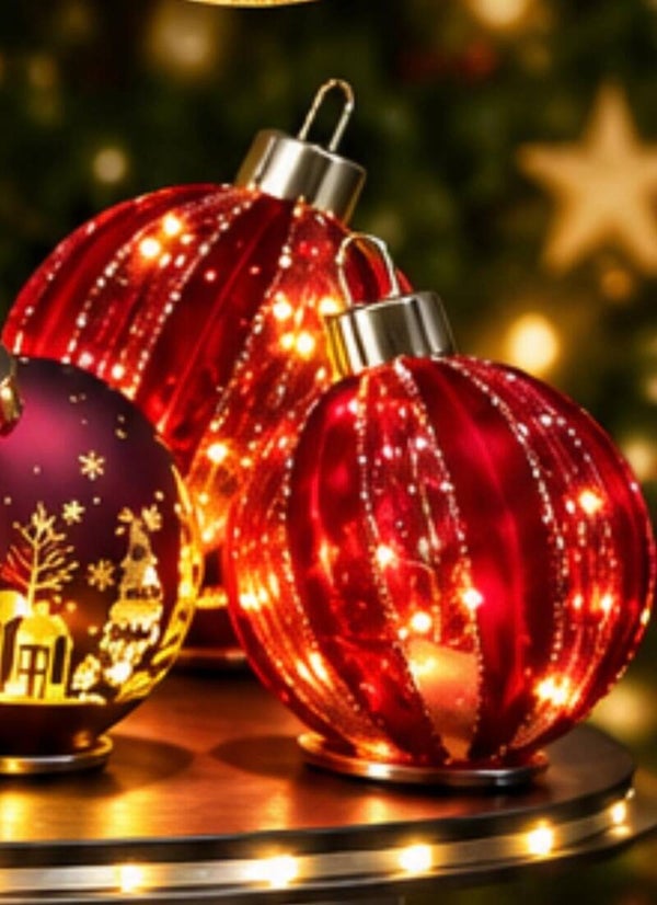 Roterende LED Kerstbal | Rood Striped | Verkrijgbaar in 2 maten (groot)