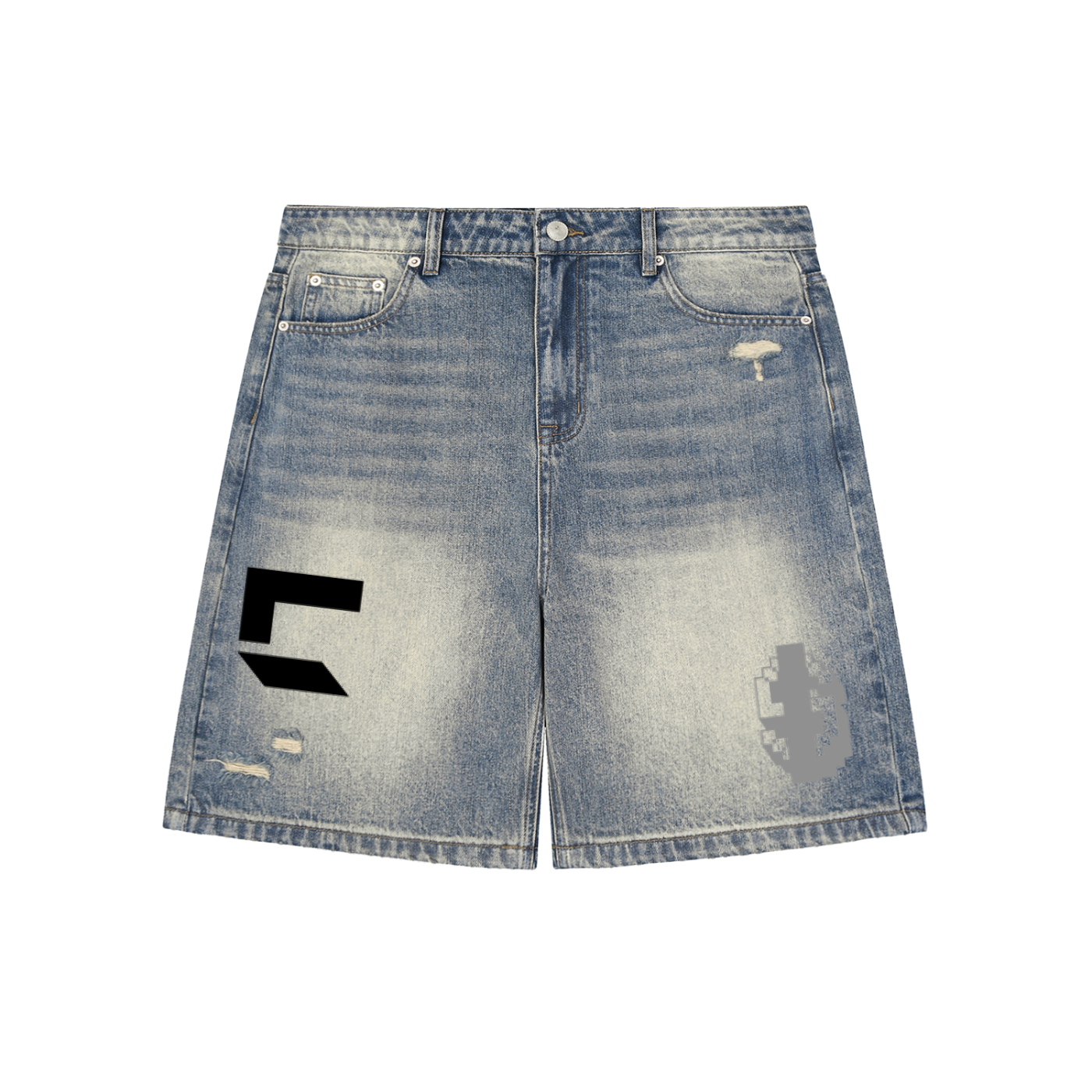Stressed blue jeans with Main Logo on Front