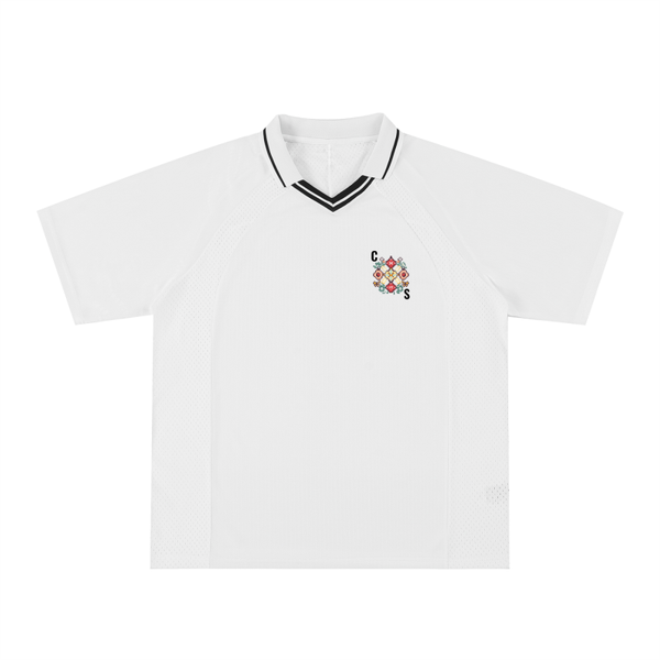 White Soccer Tee with Open Collard