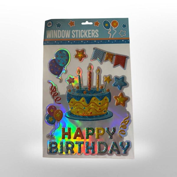 raam sticker happy birthday blauw