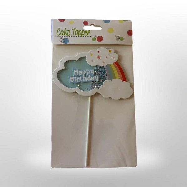 cake topper happy birthday regenboog met glitters