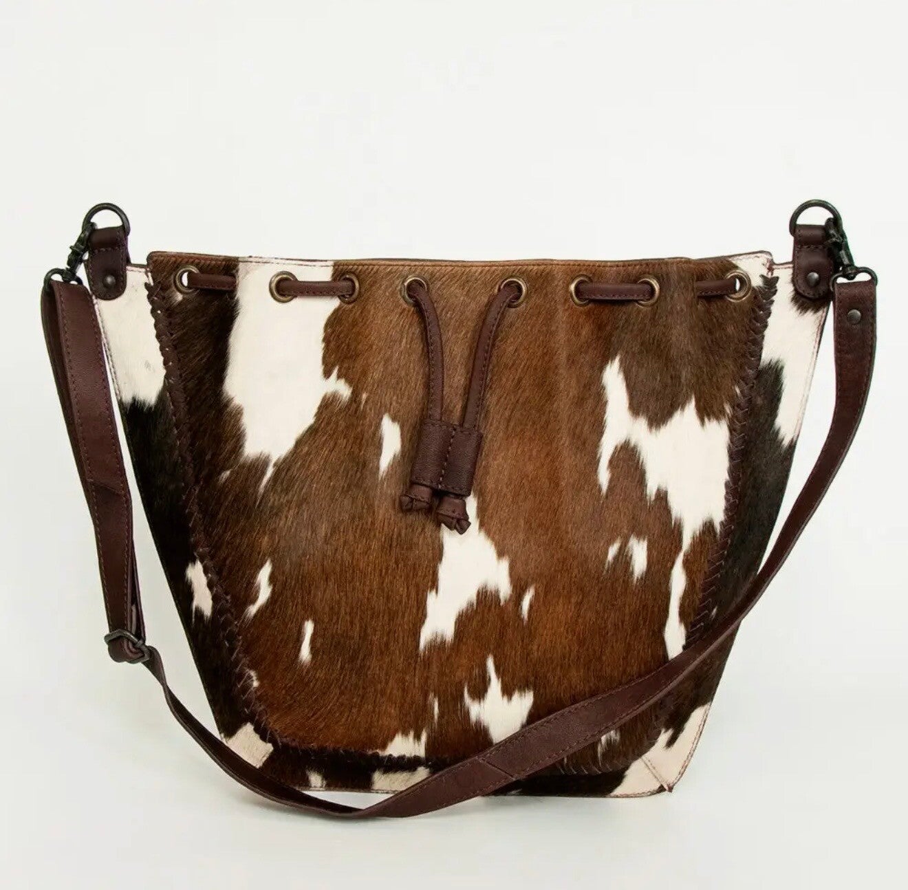 Borsa secchiello in pelle e cavallino