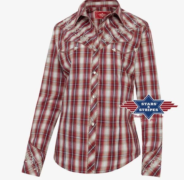 Camicia western a quadri Tammy con ricami dettagliati