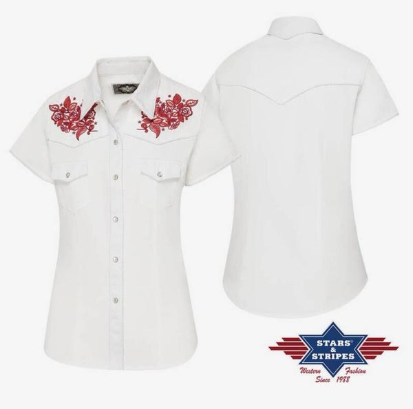 Camicia western estiva a maniche corte ricamata