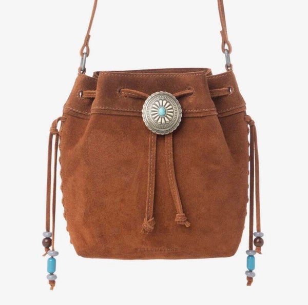 MYRA - Borsa a secchiello in pelle scamosciata Yellowstone Sundown Ember
